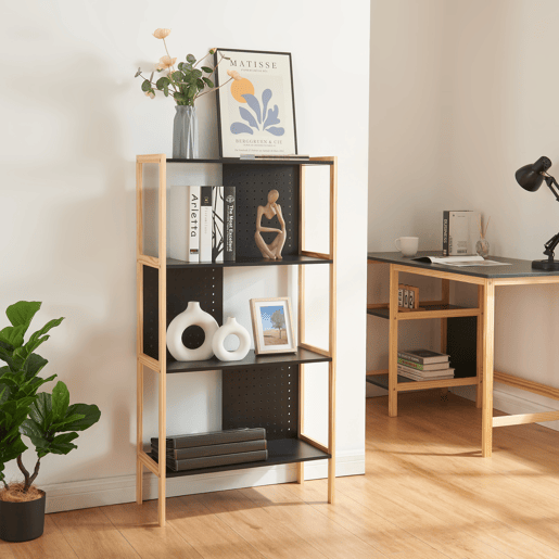 Estantes de Prateleiras Dønna Ypäjä 4 prateleiras MDF 120x63x28cm - PretoMadeira en.casa