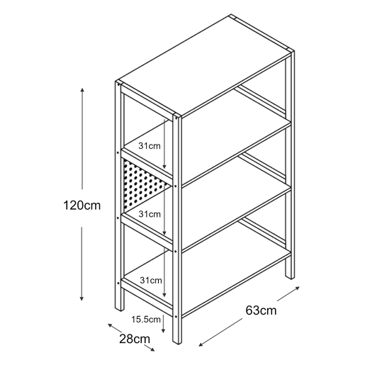 Estantes de Prateleiras Dønna Ypäjä 4 prateleiras MDF 120x63x28cm - PretoMadeira en.casa