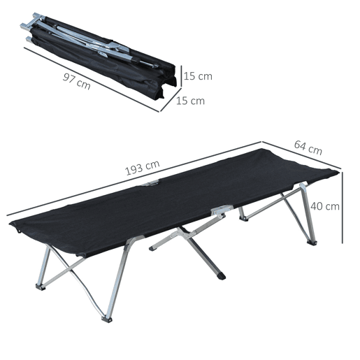 Outsunny Cama de Campismo Dobrável de Tela Oxford 600D com Estrutura Metálica Suporta até 136 kg para Praia e Caminhadas 193x64x40 cm Preto