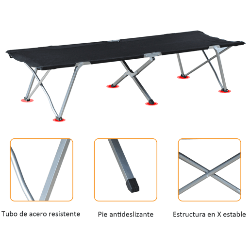 Outsunny Cama de Campismo Dobrável de Tela Oxford 600D com Estrutura Metálica Suporta até 136 kg para Praia e Caminhadas 193x64x40 cm Preto