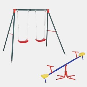 Outsunny Conjunto de Baloiços para Crianças com Gangorra 360° e Baloiço Duplo com Corda Ajustável para Jardim Parque 182x77x63 cm 239x156x180 cm Multicor