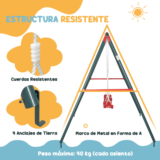 Outsunny Conjunto de Baloiços para Crianças com Gangorra 360° e Baloiço Duplo com Corda Ajustável para Jardim Parque 182x77x63 cm 239x156x180 cm Multicor