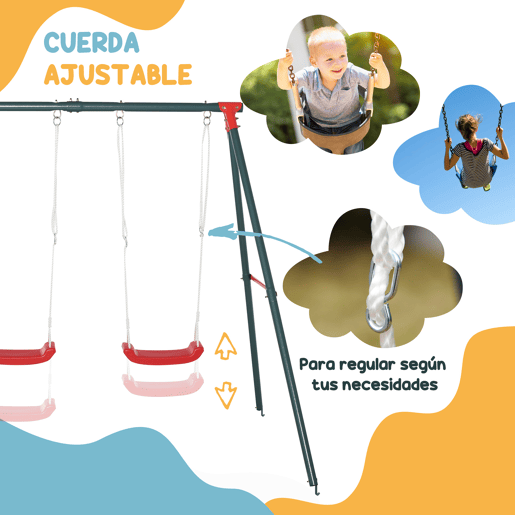 Outsunny Conjunto de Baloiços para Crianças com Gangorra 360° e Baloiço Duplo com Corda Ajustável para Jardim Parque 182x77x63 cm 239x156x180 cm Multicor