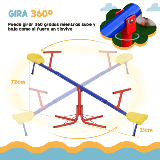 Outsunny Conjunto de Baloiços para Crianças com Gangorra 360° e Baloiço Duplo com Corda Ajustável para Jardim Parque 182x77x63 cm 239x156x180 cm Multicor