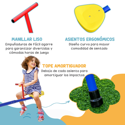 Outsunny Conjunto de Baloiços para Crianças com Gangorra 360° e Baloiço Duplo com Corda Ajustável para Jardim Parque 182x77x63 cm 239x156x180 cm Multicor