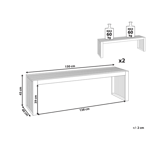 Conjunto de 2 bancos de jardim SULZANO 150 cm Madeira de acácia Castanho
