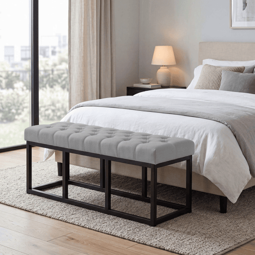Taburete Pie de Cama Amun Tela & Negro Gris 38X120X46 cm