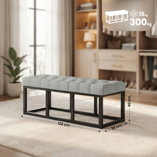 Taburete Pie de Cama Amun Tela & Negro Gris 38X120X46 cm