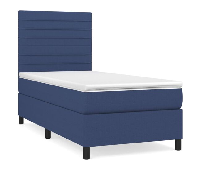 Cama box spring con colchón tela azul 80x200 cm rayas horizontales