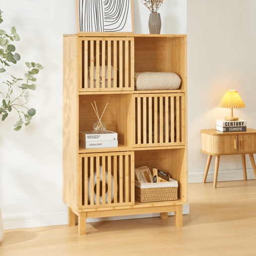 Estantes de Prateleiras Ypäjä com 6 compartimentos bambu 126x76x33cm - Natural en.casa