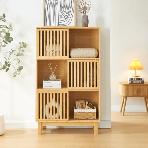 Estantes de Prateleiras Ypäjä com 6 compartimentos bambu 126x76x33cm - Natural en.casa