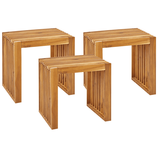 Conjunto de 3 tamboretes de jardim BELLANO Madeira de acácia Castanho