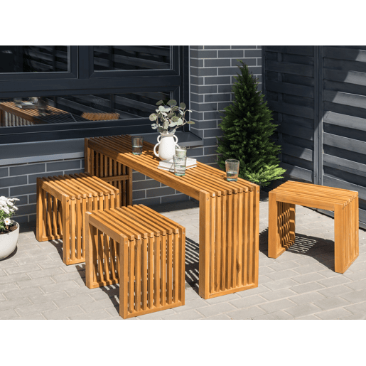 Conjunto de 3 tamboretes de jardim BELLANO Madeira de acácia Castanho