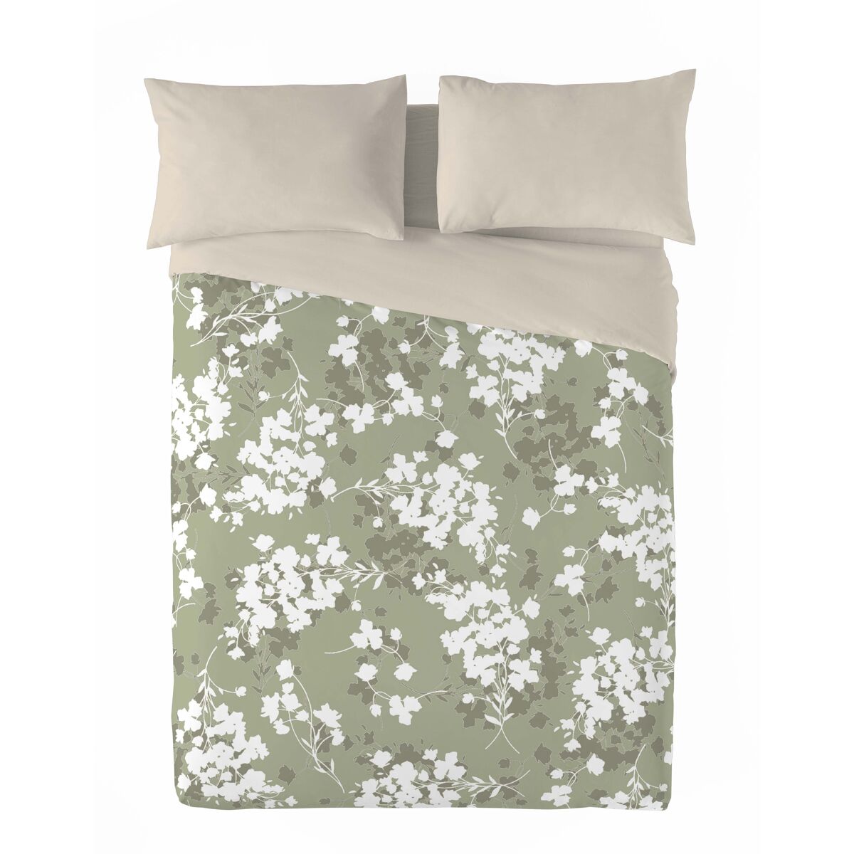 Sandal - funda nórdica estampada cama 135 - algodón extrasuave - incluye  1 funda de almohada - light leaves olive