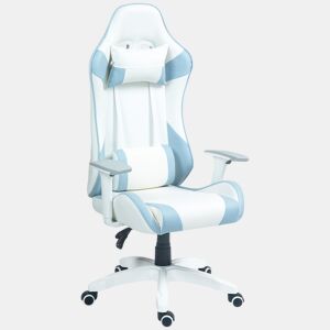 HOMCOM Cadeira Gaming Reclinável Cadeira Gamer Giratória com Almofada Lombar Apoios de Braços Ajustáveis Apoio de Cabeça Basculante e Altura Ajustável para Escritório 67x60x120-128 cm Branco e Azul