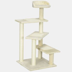 PawHut Árvore para gato Poste para arranhar com cama de plataforma e cobertor de sisal de veludo bege - 50x50x100cm