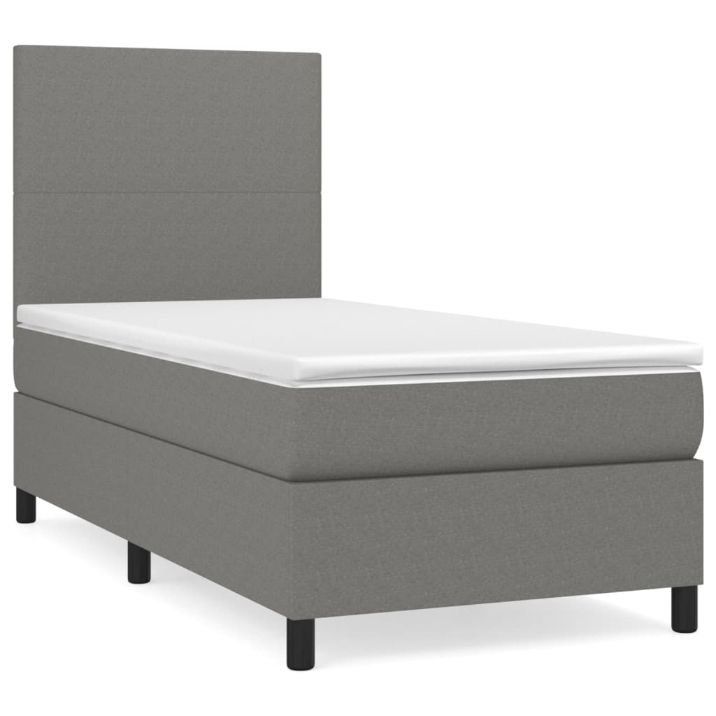 Cama box spring con colchón tela gris oscuro 100x200 cm diseño plano