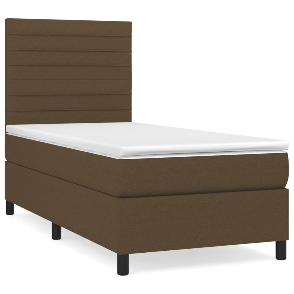 cama box spring con colchon tela marron oscuro 80x200 cm rayas horizontales