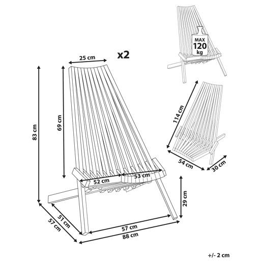Conjunto de 2 cadeiras de jardim BELLANO Madeira de acácia Castanho