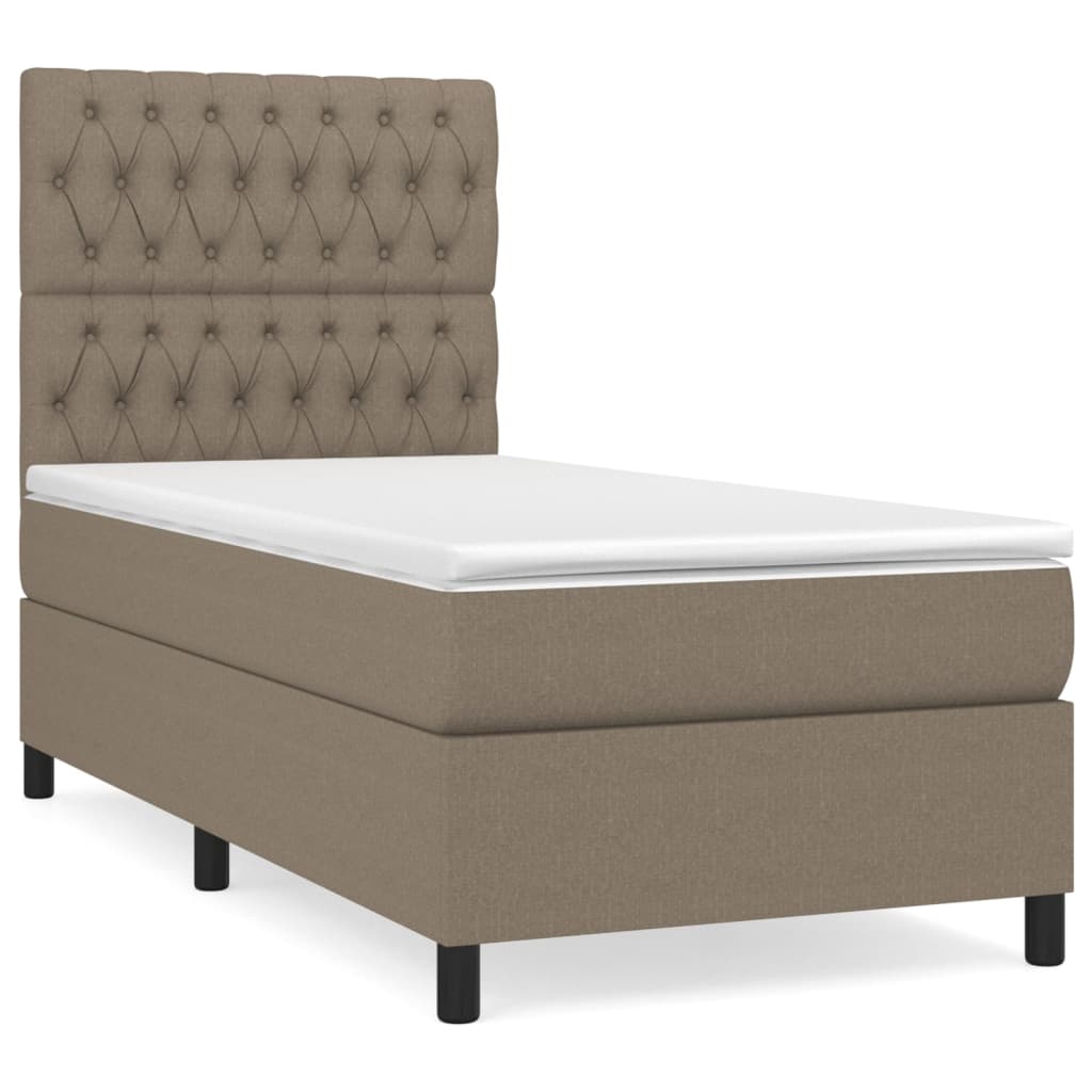 cama box spring con colchon tela gris taupe 90x200 cm diseno de botones