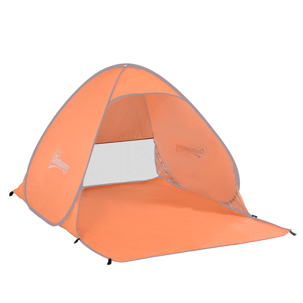 Outsunny tienda de playa para 2-3 personas pop-up instantánea y portátil con ventanas tipo refugio tienda de campaña para playa picnic y camping con protección solar uv 200x150x119 cm naranja