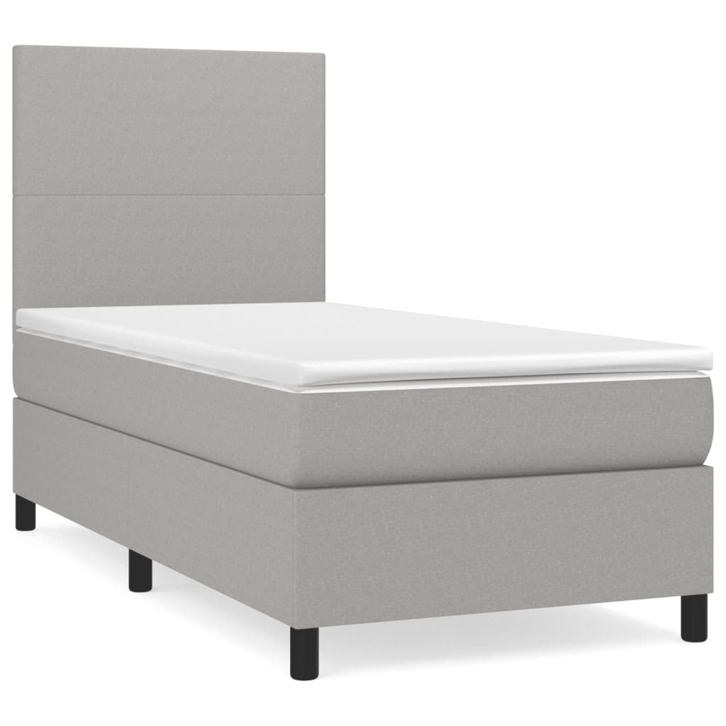 cama box spring con colchon tela gris claro 90x190 cm diseno plano