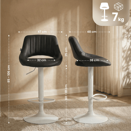 Taburete de bar Milet en polipiel Simil cuero Negro 48X47X85 cm