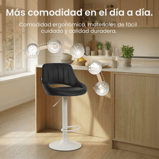 Taburete de bar Milet en polipiel Simil cuero Negro 48X47X85 cm