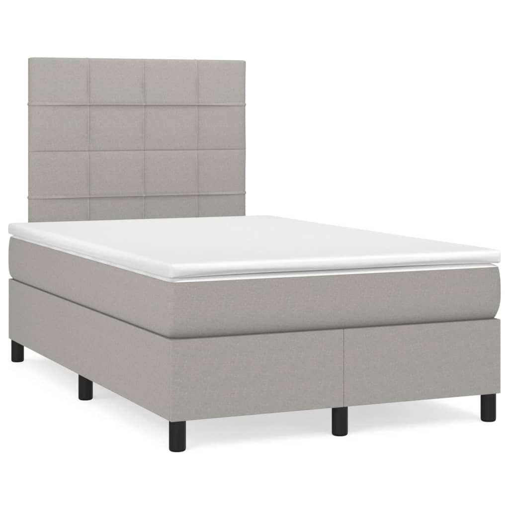 Cama box spring con colchón tela gris claro 120x200 cm bloques con cuadros