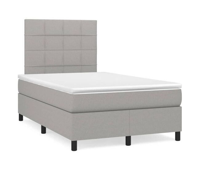 Cama box spring con colchón tela gris claro 120x200 cm bloques con cuadros