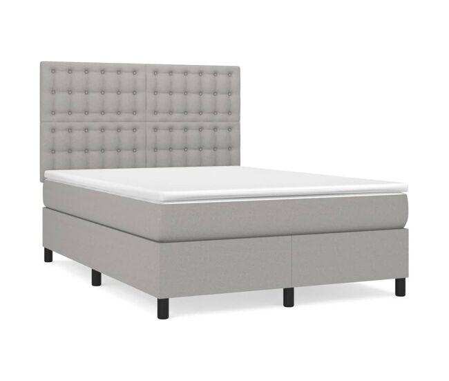 Cama box spring con colchón tela gris claro 140x200 cm botones