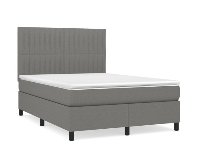 Cama box spring con colchón tela gris oscuro 140x200 cm rayas verticales