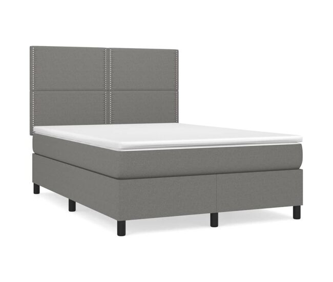 Cama box spring con colchón tela gris oscuro 140x200 cm liso con clavos
