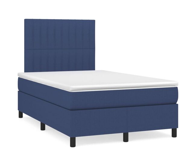 Cama box spring con colchón tela azul 120x200 cm rayas verticales