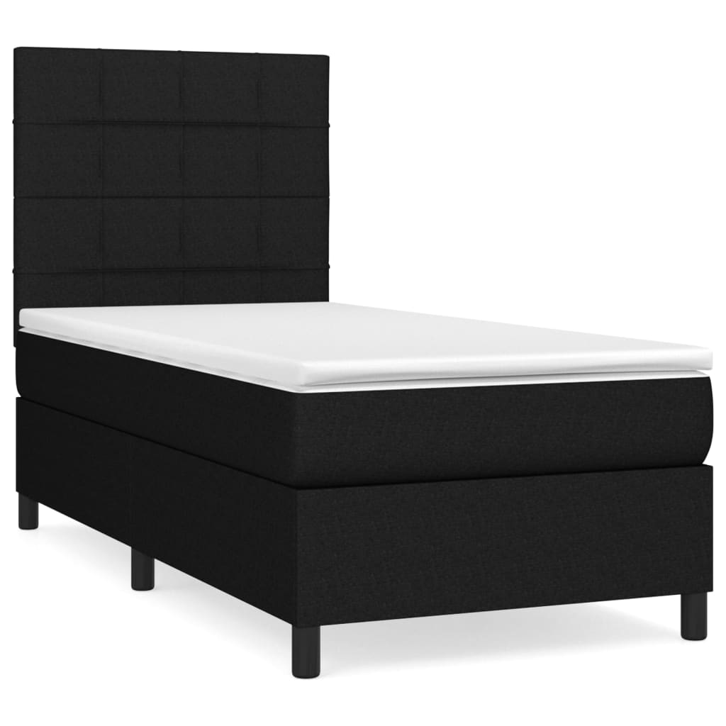 Cama box spring con colchón tela negro 100x200 cm bloques con cuadros