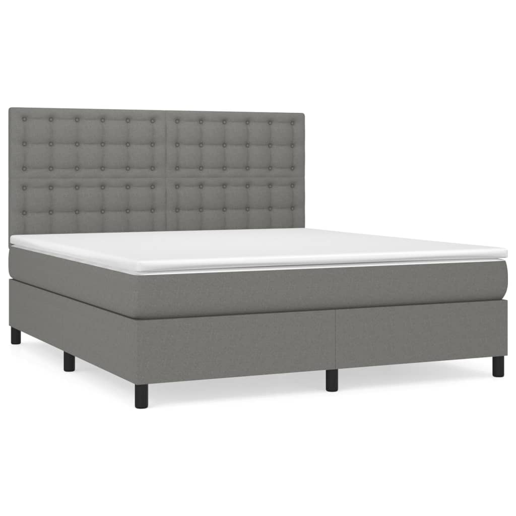 Cama box spring con colchón tela gris oscuro 160x200 cm botones
