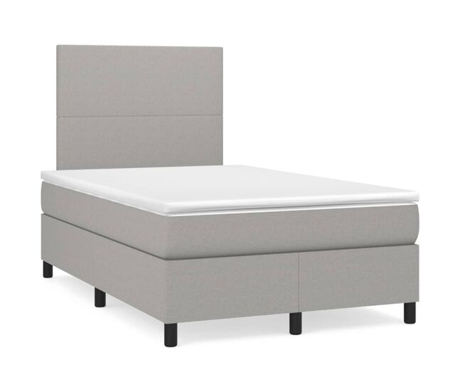 Cama box spring con colchón tela gris claro 120x200 cm diseño plano