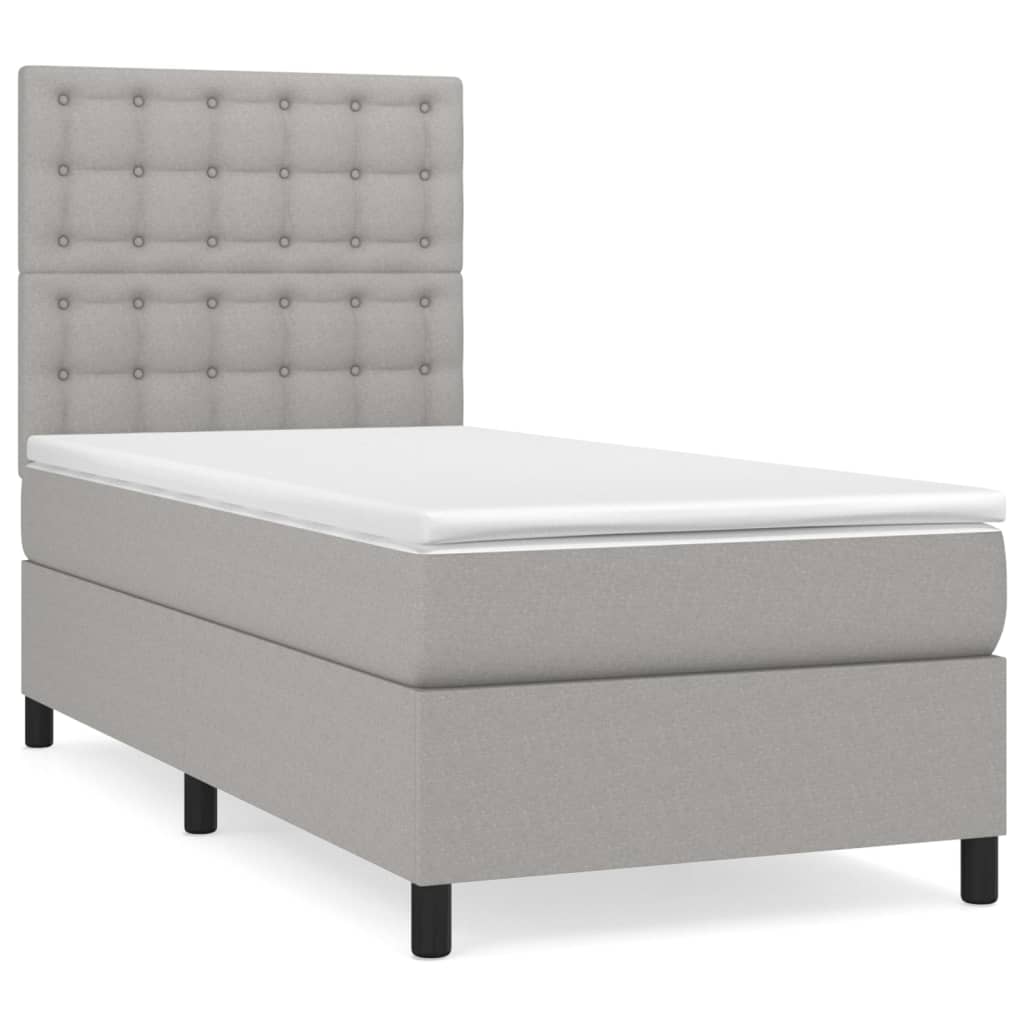 Cama box spring con colchón tela gris claro 100x200 cm botones