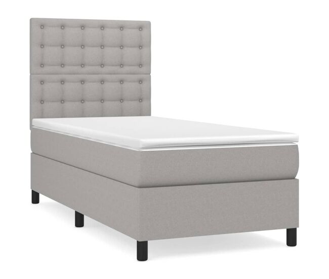 Cama box spring con colchón tela gris claro 100x200 cm botones