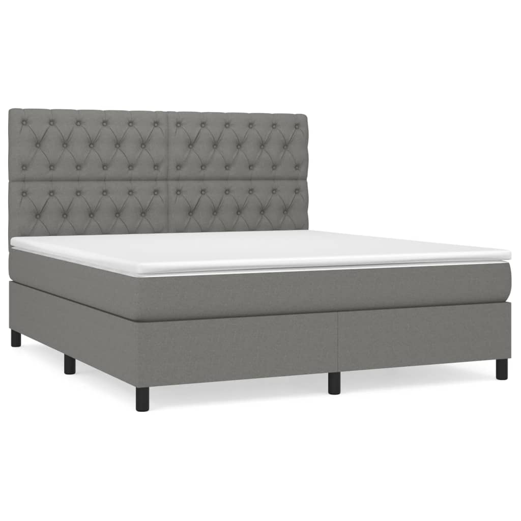 Cama box spring con colchón tela gris oscuro 160x200 cm diseño de botones