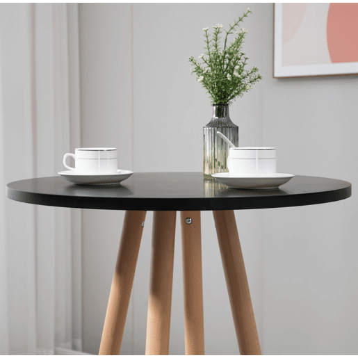 Mesa de bar Livia con tablero redondo de madera Naturalnegro Ø 60 cm