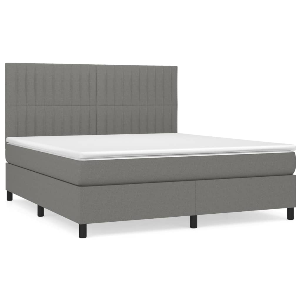 cama box spring con colchon tela gris oscuro 160x200 cm rayas verticales