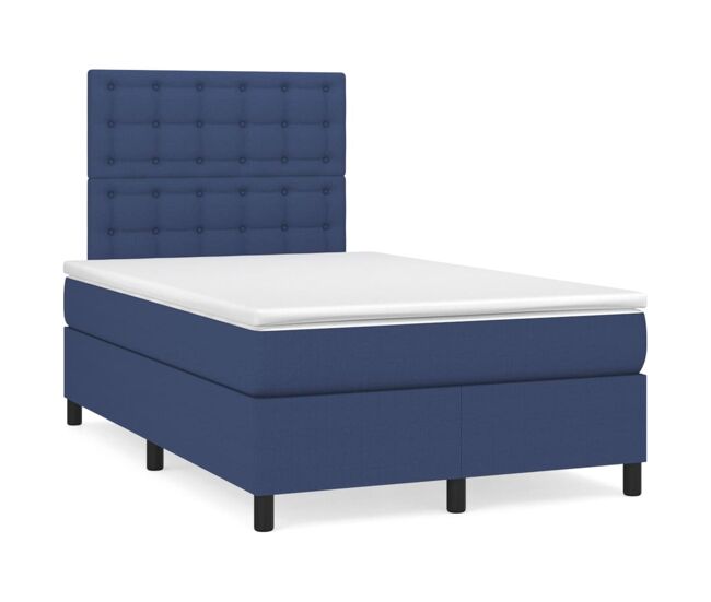 Cama box spring con colchón tela azul 120x200 cm botones