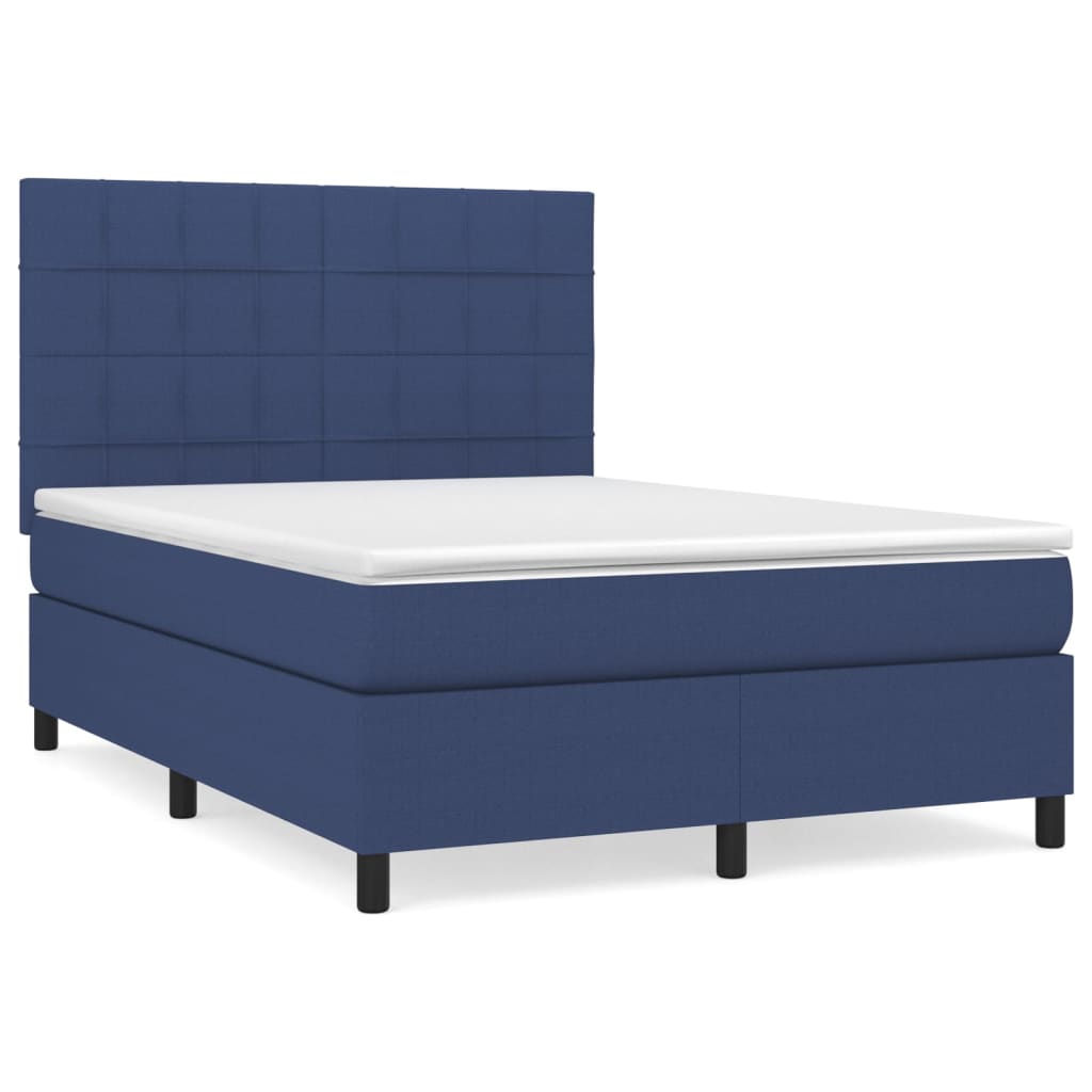 cama box spring con colchon tela azul 140x190 cm bloques con cuadros
