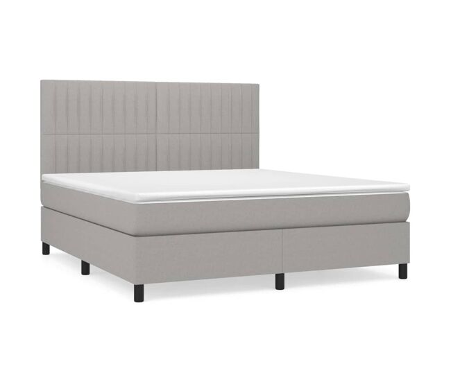 Cama box spring con colchón tela gris claro 180x200 cm rayas verticales