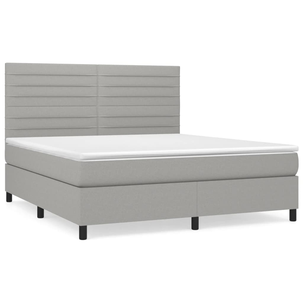 Cama box spring con colchón tela gris claro 180x200 cm rayas horizontales