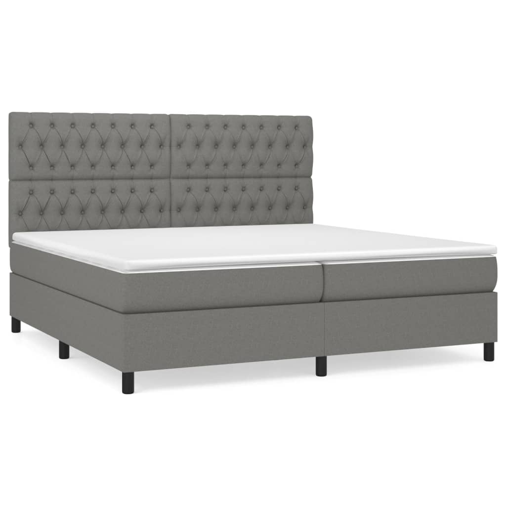 Cama box spring con colchón tela gris oscuro 200x200 cm diseño de botones