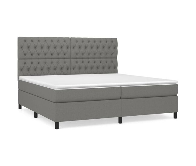 Cama box spring con colchón tela gris oscuro 200x200 cm diseño de botones