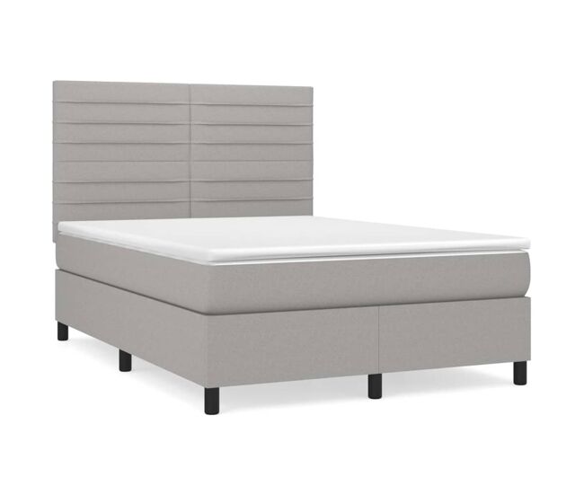 Cama box spring con colchón tela gris claro 140x190 cm rayas horizontales