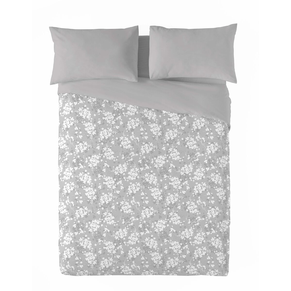 Sandal - funda nórdica estampada cama 150 - algodón extrasuave - incluye 2 fundas de almohada - soft leaves gris